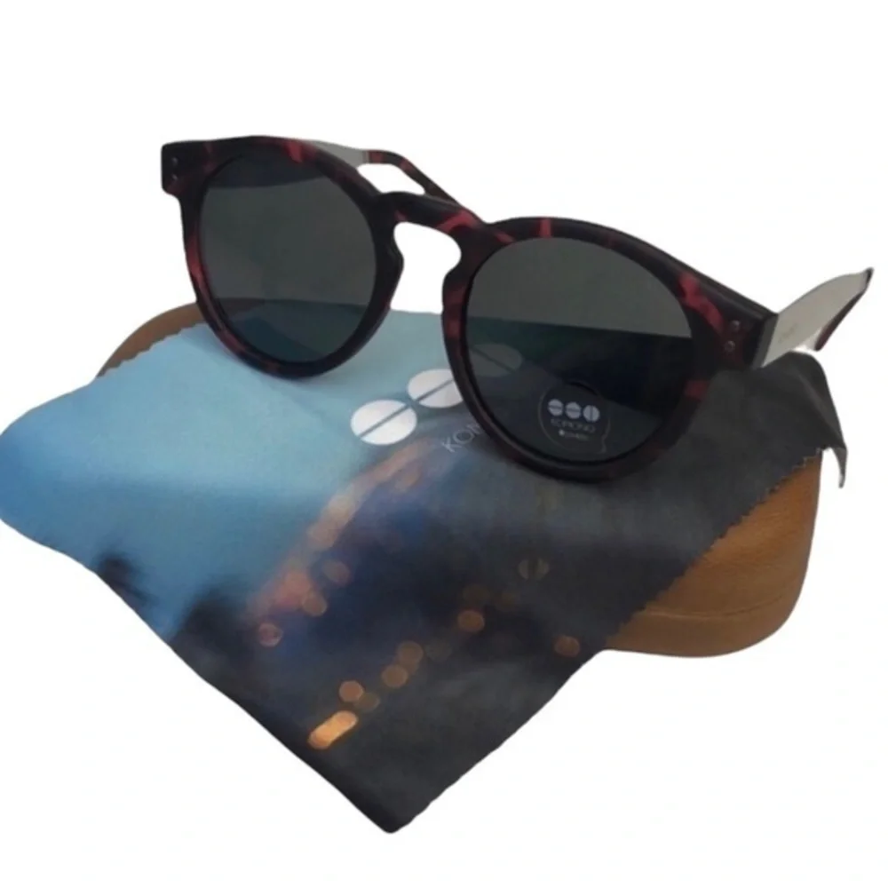 KOMONO Sunglasses Clement Metal Tortoise Silver Red/Black Round NEW